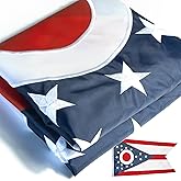 Anley EverStrong Series Embroidered Ohio State Flag 3x5 Feet - Embroidery & Heavy Duty Canvas Header - 4 Rows of Lock Stitching - Ohio OH State Flags with Brass Grommets 3 X 5 Ft