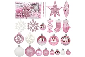 Artmag 135 Pcs Christmas Ball Ornaments Set, Pre-Tied Shatterproof Plastic Assorted Christmas Balls for Xmas Tree Hanging Dec