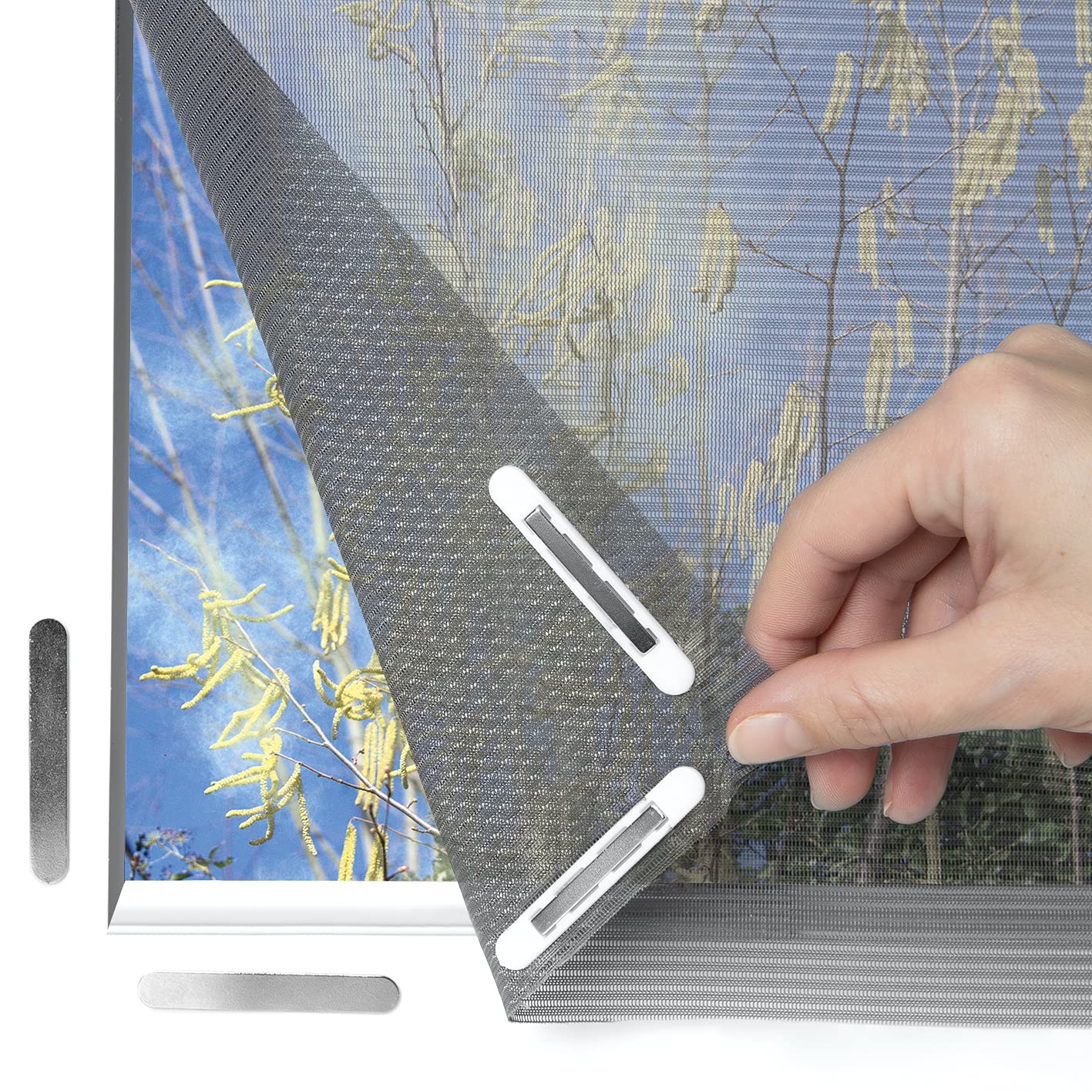 Hoberg Window Pollen Screen with Innovative Magnetic Attachment | Fly Net up to 150 x 130 cm Individually Cut to Size, no Drilling and screwing | Mosquito Net Attach with 16 Magnets [Anthracite]