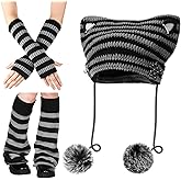 Silicherry Y2k Beanie Cat Crochet Hats Cat Beanie Accessories with Kawaii Leg Cover for Women Girls