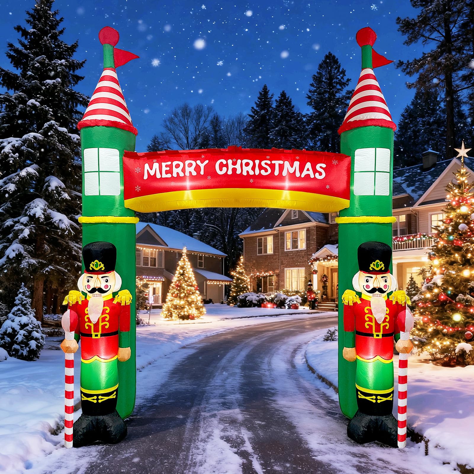 Photo 1 of 10FT Christmas Inflatable Outdoor Decoration, Nutcracker Soldier Christmas Inflatables Archway, Christmas Blow Up Yard Decorations Built-in LED Lights Xmas Archway Outdoor for Lawn Garden Xmas