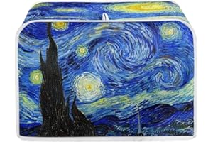 JEOCODY Toaster Cover 4 Slice w ith Handle Starry Night Print Polyester Fabric Quilted Toaster Cover for Two Slice Toaster and Dust & Fingerprint Protection,Van Gogh Starry Night Print