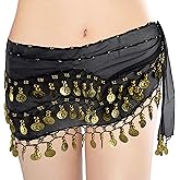 MOLFUJ Belly Dance Hip Scarf with 128 Gold Coins, Belly Dancer Belt Scarf Skirt for Women