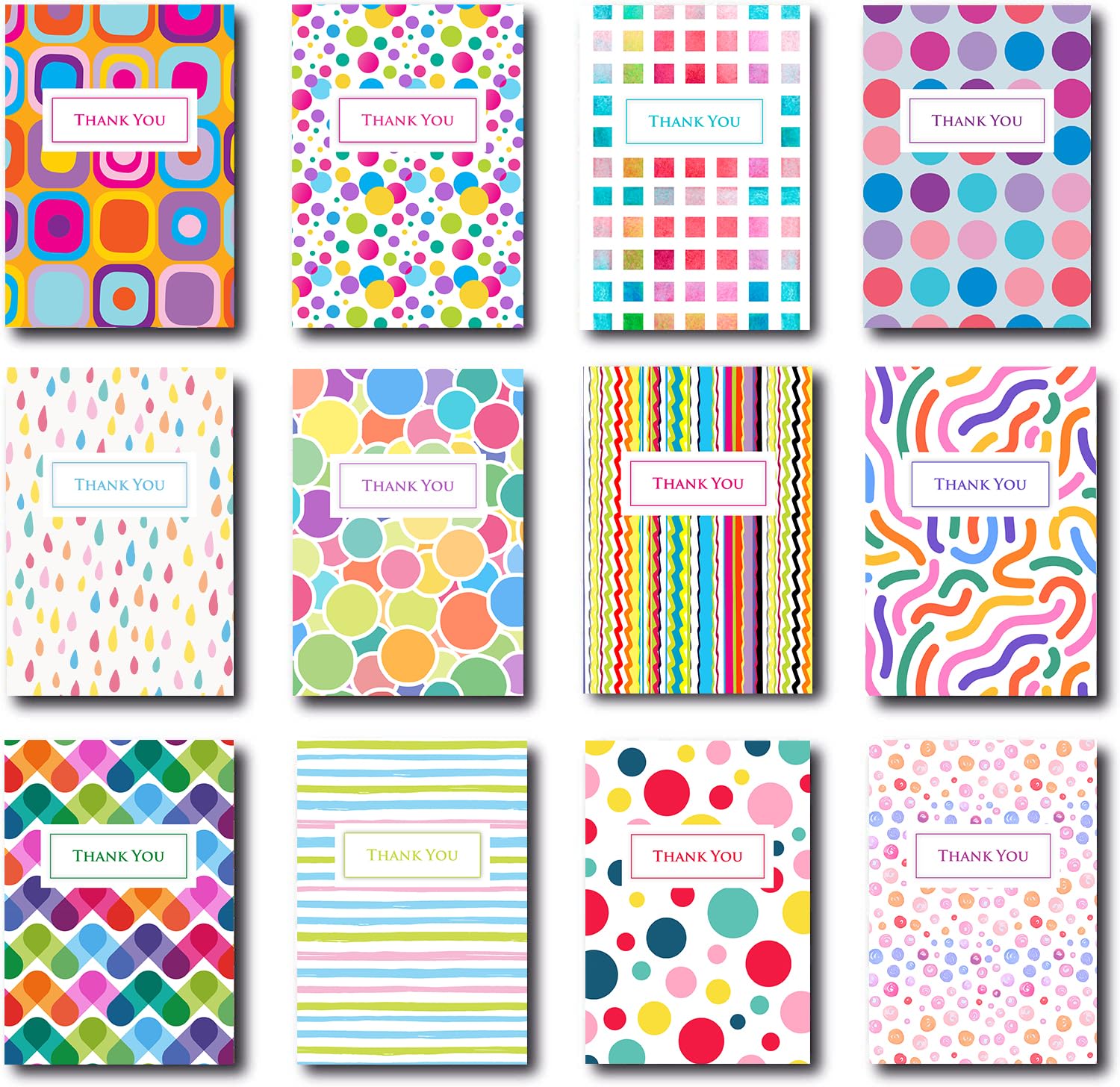 Olivia Samuel 24 x Bright Thank You Cards Folding Style Multi Pack (Patterns Design) with Envelopes