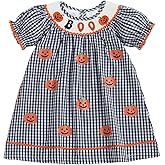 Toddler Little Baby Girl St Patricks Day Outfit Clover Smocked Dress Puff Short Sleeve Plaid Dress Irish Clothes