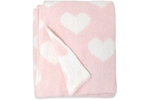 Living Textiles Pink Hearts Chenille Soft Baby Blanket Reversible Premium Cozy Fabric for Best Comfort - for Infant,Toddler,Newborn,Nursery,Girl,Throw,Crib,Stroller,Gift, Pink Hearts 40x30