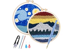 Allazone Punch Needle Embroidery Starter Kits, Pattern Punch Needle Kits Threader Fabric Embroidery, Punch Needle with Adjustable Embroidery Pen for Adults Kids Beginner (Mondlicht & See)