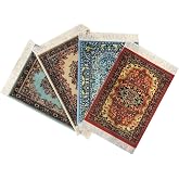 Turkish Rug Coasters Set of 4 &ndash; Carpet-Style Drink mats with Fringe, Non-Slip Backing, Decorative Home Accent | Dining Accessory