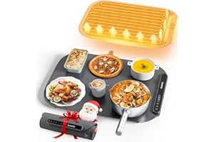 COANTO Food Warming Mat, Food Warmers for Parties Buffet, Silicone Heating Mat with 7 Temperature Settings, Roll-Up Storage, 17.91"x12.8", Grey