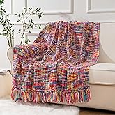 BATTILO HOME Multicolor Throw Blanket for Couch, Colorful Afghan Throw Blanket for Spring, Indoor Outdoor Throw for Home Decor, 50"x60"