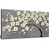 Tarfupth Large Flower Wall Art for Living Room Hand-Painted White Blossom Tree Wall Art Textured Floral Canvas Painting for Office Bedroom Girls Room Home Decor 20x40 Inch
