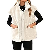 Glamaker Womens Fuzzy Fleece Vest Casual Loose Sherpa Vest Faux Fur Button Down Sleeveless Jacket Coat Outerwear