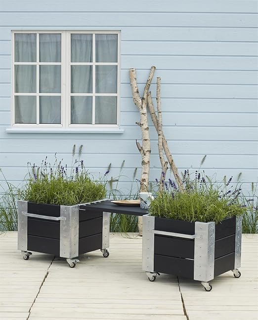 Plus jardineras con integrada, enrollable asiento Banco 2 x 46 x ...