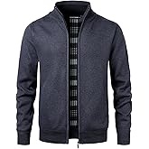Herothorn Men's Knitted Cardigan Sweater Fleece Lined Knitwear Stand Collar Jumper Full Zip Outerwear Thin Jacket