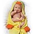 The Ashton-Drake Galleries Rub-a-Dub-Dub Reborn Baby Doll by Linda Murray, 17.5 inches, Washable with Duck Towel and Bath Accessories, Lifelike Baby Doll with Hand-Rooted Hair