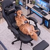 Kslysuty Desk Computer Gaming Chair - High Back Ergonomic Office Chair with Footrest and Lumbar Support, Swivel Comfy Home Gamer Video Game Chairs with Pocket Spring Cushion for Adults (Black Leather)