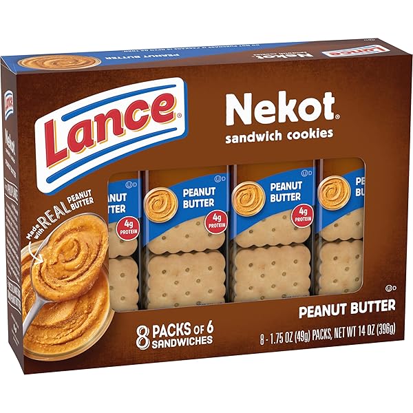 LANCE SANDWICH COOKIES, NEKOT PEANUT BUTTER, 8 INDIVIDUALLY WRAPPED PACKS, 6 SANDWICHES EACH