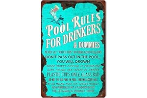 PIXELDERMA Pool Signs Safety Vintage Metal Tin Sign Pool Rules Signs Outdoor Funny Swimming Pool Warning Signs Metal Pool Rules Sign Pool Rules Retro Wall Decor 12x8 Inch