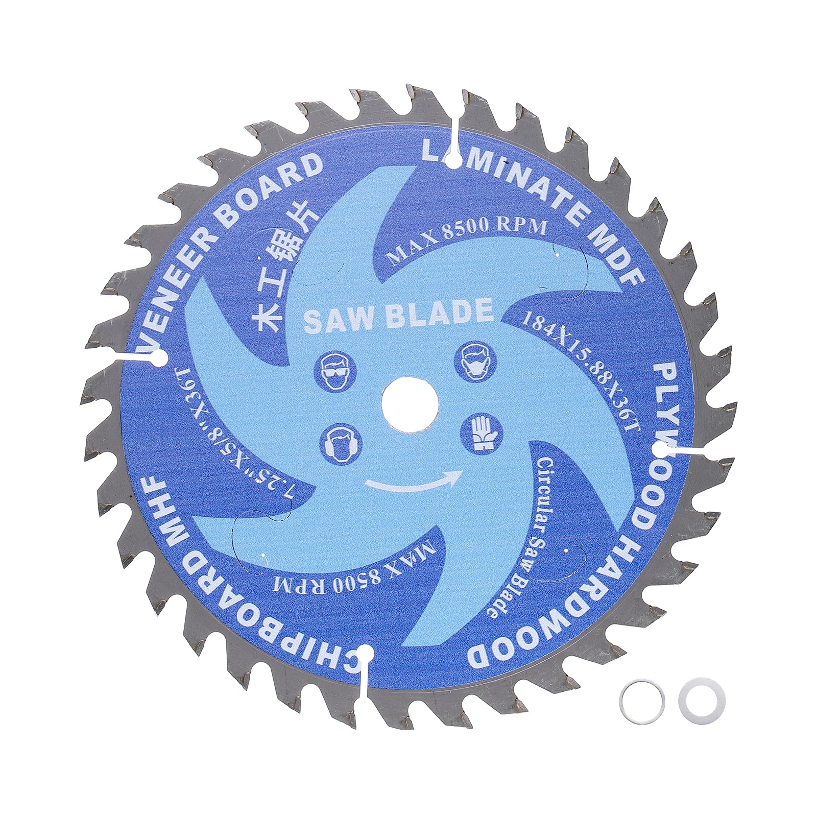 Kozelo Circular Saw Blade - [7-1/4-inch x 36 Teeth x 5/8-inch Arbor] Circular Cutting Blade with 5/8 to 3/8 Washer Adapter for Woodworking Plastic Use, 6500RPM