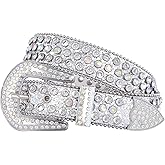 FIORETTO Men Women Rhinestone Belt Bling Western Studded Leather Belt Shining Diamond Cowgirl Cowboy Waist Belt for Jeans