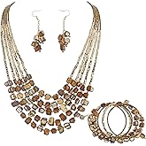 Firstmeet Bohemian Layered Shell Beaded Necklace Set Seed Bead Irregular Costume Jewelry for Women