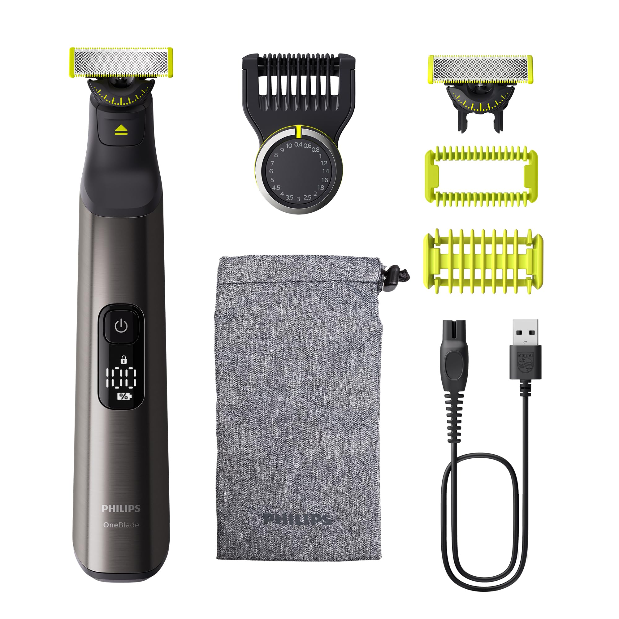 Philips OneBlade Pro 360 Authentique Visage+Corps - Tondeuse à barbe électrique, rasoir et tondeuse corps avec lame 360 innovante, 1 lame 360, 1 sabot avec 20 hauteurs de coupe, 1 kit Corps, QP6552/30