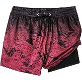 FT FENTENG Boys Swim Trunks with Compression Liner Boys Stretch Swim Shorts Quick Dry 2 in 1 Beach Shorts 4-17 Y