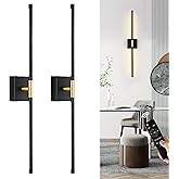 Morauroral Battery Operated Wall Sconces Set of 2, Dimmable 3 Color Battery Wall Sconce with Remote, Black Gold LED Rechargea