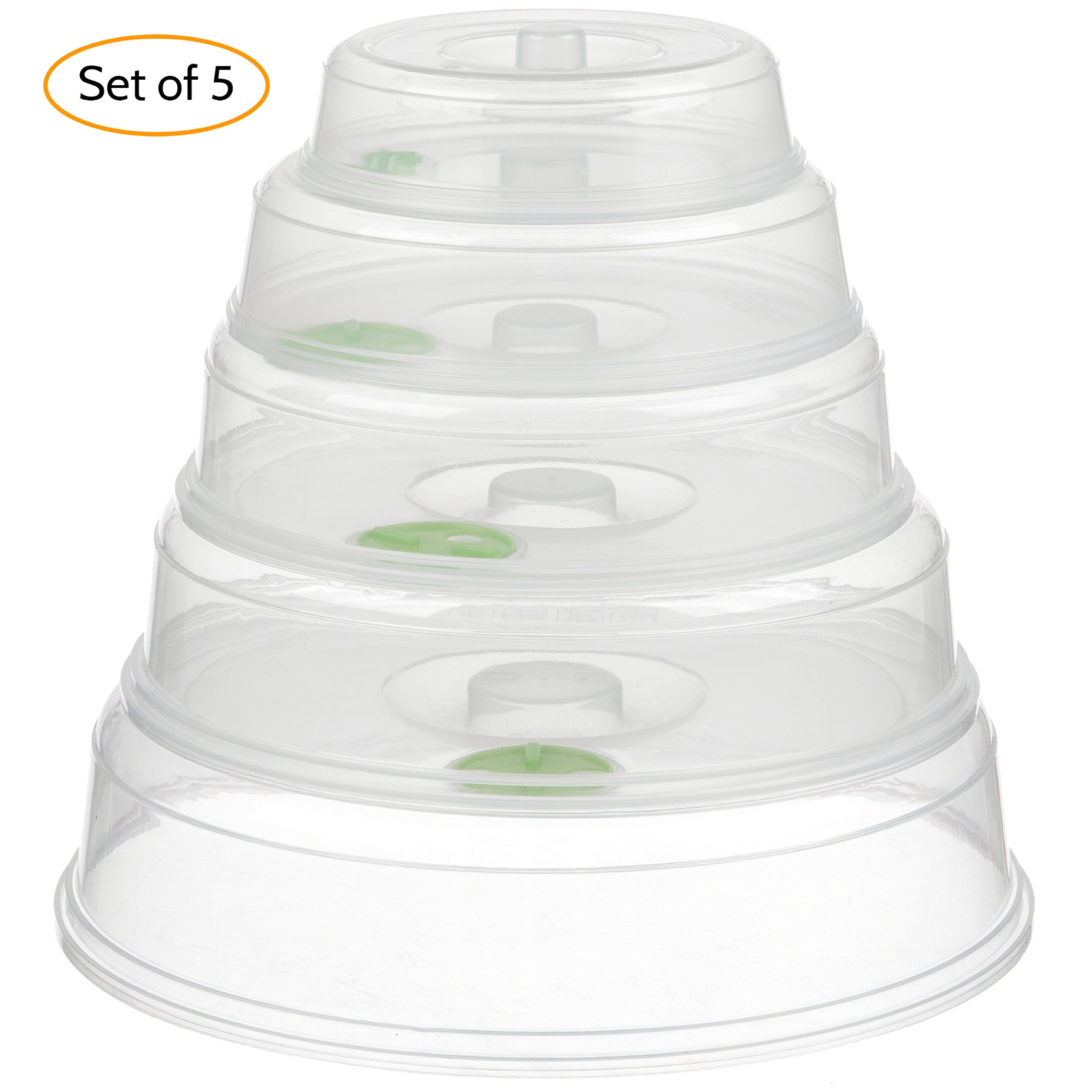 Set of 5 Microwave Plate Covers with Adjustable Steam Vents; Microwave Splatter Covers