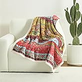 Boho Chic Sherpa Throw Blanket - Vibrant Bohemian Print & Ultra-Soft Cozy Lining, Stylish & Warm Winter Throw for Couch, Bed, or Décor