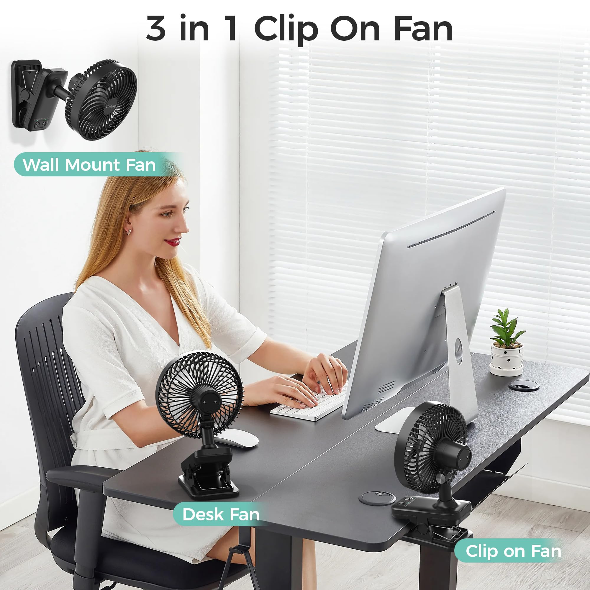 7-Inch Clip On Fan,10000mAh Rechargeable Battery Operated Desk Fan,Auto Oscillation Stroller Fan,Max 40Hrs Cooling,4 Speeds Table Fan with Sturdy Clamp for Golf Cart Office Treadmill Travel Outdoor