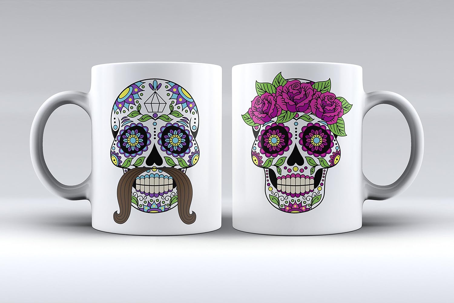 APRIL Pack 2 Tazas ilustración Calavera mejicana Estampada Hombre y Mujer Decorada Desayuno Regalo Original Pareja