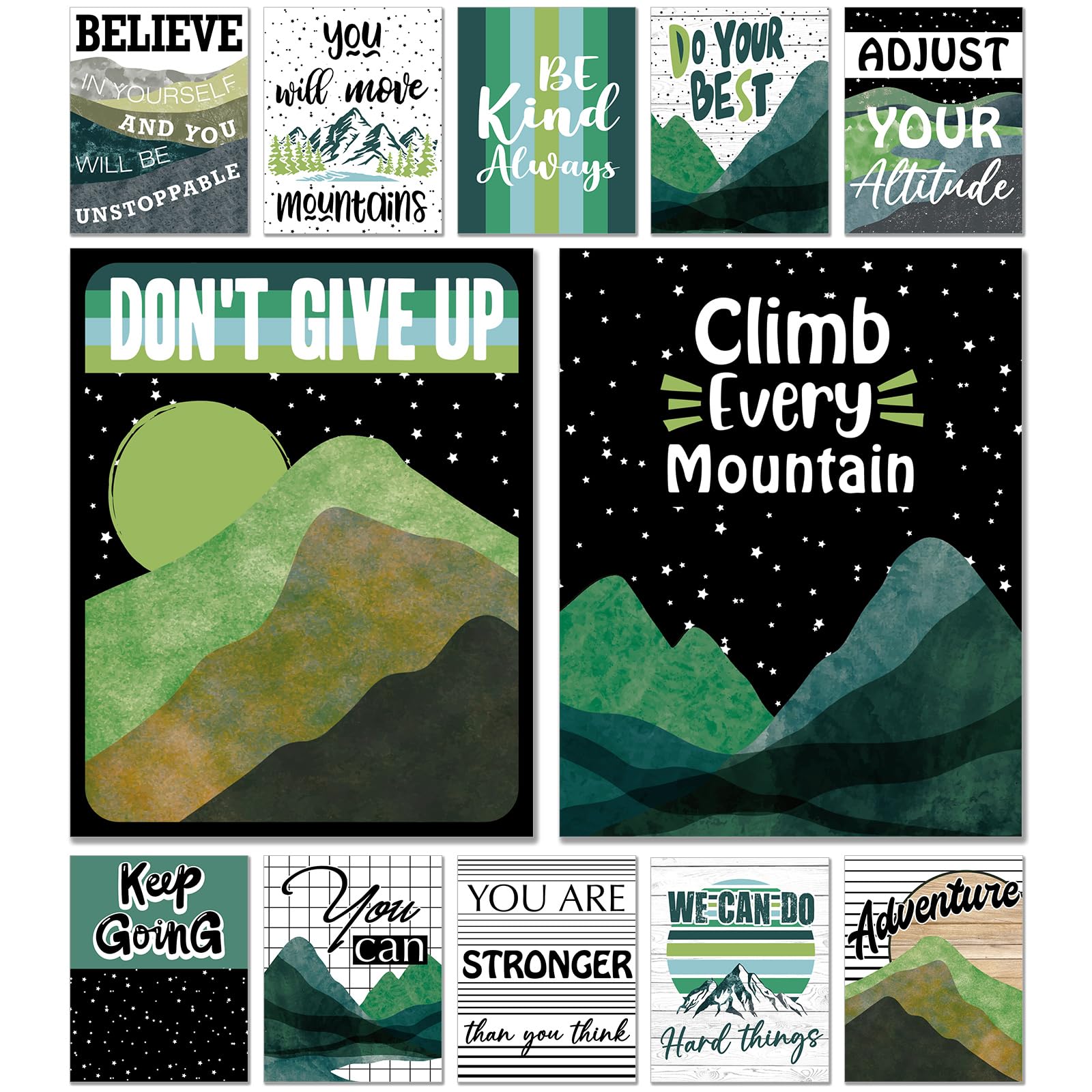 Photo 1 of Weekgrat 12 Scandi Mountains Motivational Classroom Posters with Positive Quote 14" x 11" Inspirational Posters Growth Mindset Posters Classroom Decor for Middle and High School Classrooms