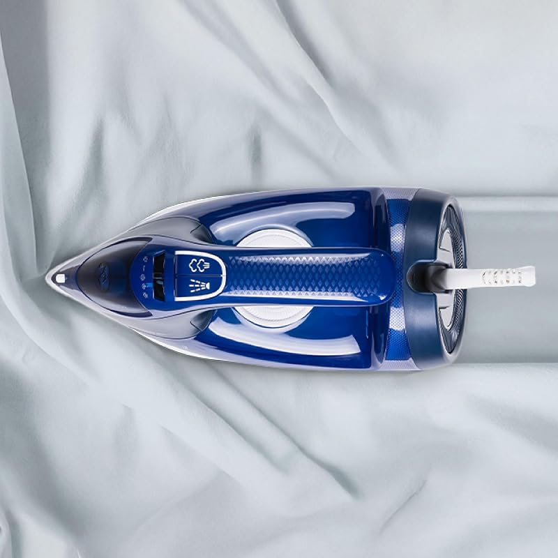Ferro a vapor Core 3200W, Steam Shot 260g, Vapor Contínuo 50g/min, Sola Cerâmica, Sistema Anti-cal 3 em 1, À prova de gotejamento, Tanque de 350ml, Cabo de 1,9m, Azul