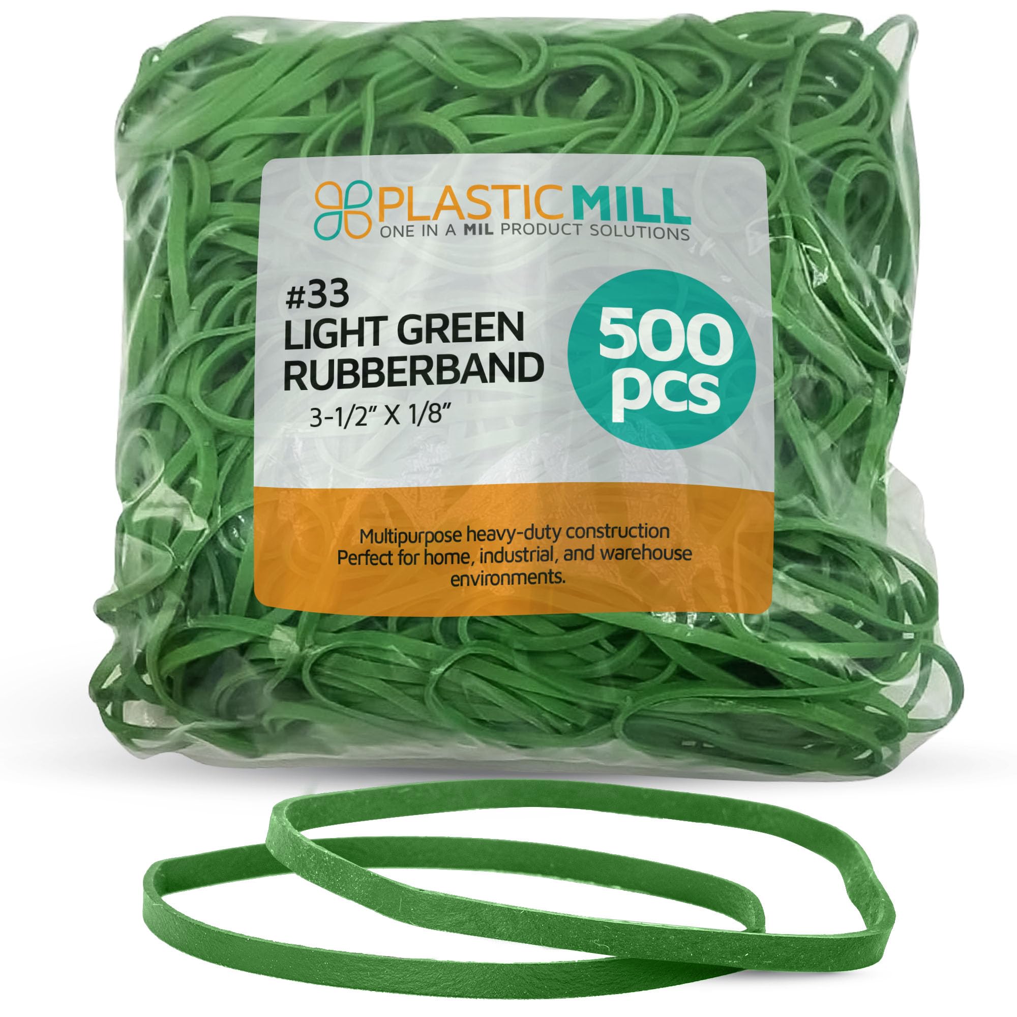 PlasticMill Rubber Bands - #33 Size - Rubberbands - 1Lb/500 Count 1 Pound / 500 Count Light Green