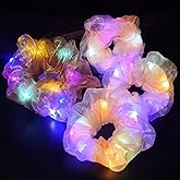 Light Up Scrunchies, LED Scrunchy Hair Ties Glow in the Dark Party Supplies Glow Sticks Party Favor Festival Rave Accessories for Neon Party, Fun Hair Scrunchies (4Pcs-Pink+brown)