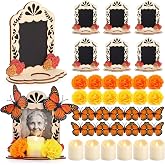 6 Set Dia De Los Muertos Altar Picture Frames Day of The Dead Decorations | 6 LED Candles, 12 Marigold Flowers and 3D Butterflies, Dia De Los Muertos Kit for Ofrenda Mexican Halloween Decor