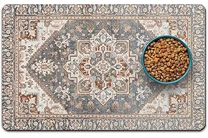 QXWREL Dog Food Mat for Floors, Absorbent and Quick-Drying Pet Cat Food Mat,Anti-Fouling and Easy-to-Clean Pet Feeding Mat,Dog Bowl Mats for Messy Drinking Water Bowls.12x20inch Bohemia Style