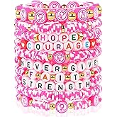 cagulax 10Pcs Breast Cancer Bracelets, Hope Faith Courage Inspiring Accessories for Women Party Supplies Favors, Pink Cancer Awareness Bracelets Gifts for Women Friends