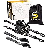 Strapinno 2PCs Retractable Ratchet Tie-Down Straps with Safety S Hooks & Soft Loop Straps - 1.5 in x 12 ft Heavy Duty Ratchet Strap to Secure ATV, Motorcycles, Cargo,4,850 lbs Break Strength (Black)
