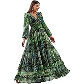 Womens Summer Dresses,Floral Patterns Vintage Elegant Cocktail Long Sleeve Boho Casual Maxi Wedding Guest Dresses for Women