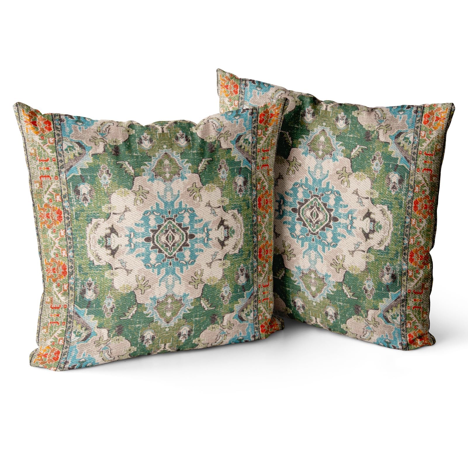 Snylcce Set of 2 Bohemian Style Cushion Covers 55x55 cm Decorative Square Throw Pillow Covers 22x22 Inch Sofa Car Pillowcase for Outdoor Home Bed Living Room Couch Decor (Green)
