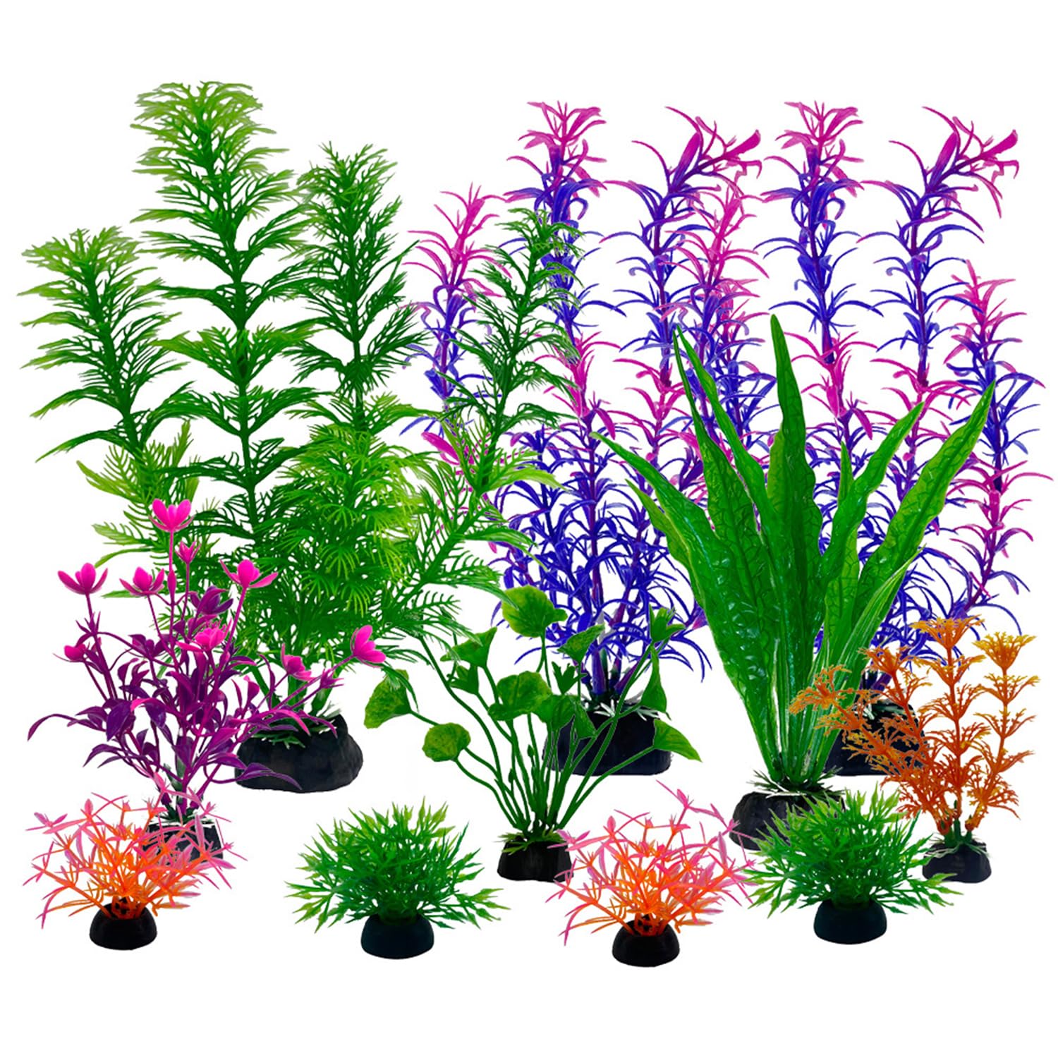 SDFNBRA 11 Pieces Colorful Artificial Fish Tank Decorations, Aquarium Decorations Fish Tank Purple and Green Artificial Plastic Plants (TZ1104)
