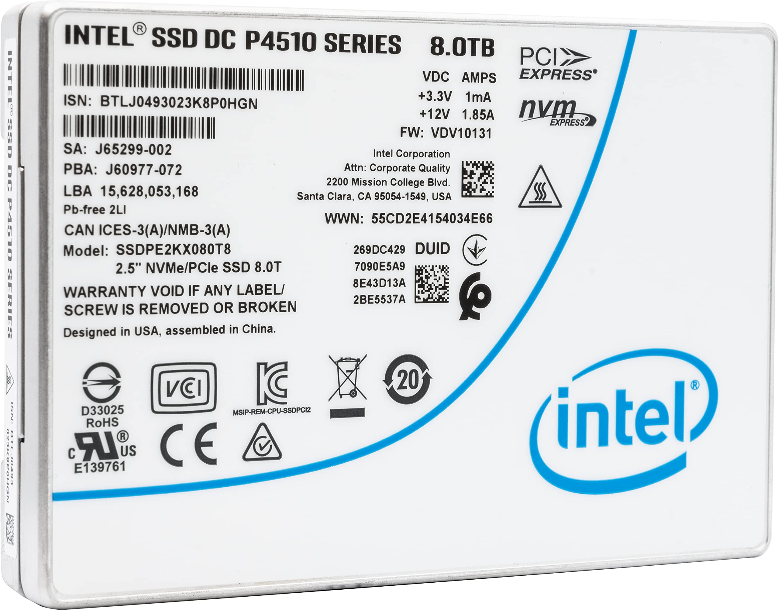 Intel SSD DC P4510 SERIES 8.0TB 2.5IN