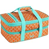 MIER Insulated Double Casserole Carrier Thermal Lunch Tote for Potluck Parties, Picnic, Beach, Fits 9 x 13 Inches Casserole Dish, Expandable by Mid Zipper, Orange