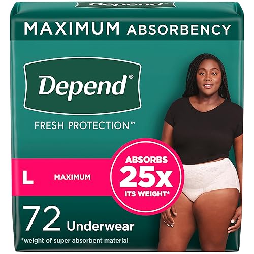 Depend Fresh Protection Adult Diapers, Incontinence & Postpartum Bladder Leak Underwear for Women, Disposable, Maximum, Large, Blush, 72 Count (2 Packs of 36), Packaging May Vary