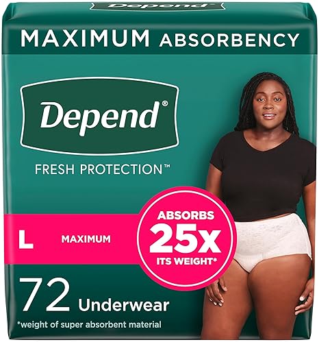 Sports & Outdoors - Depend Fresh Protection Adult Diapers, Incontinence & Postpartum Bladder Leak Underwear for Women, Disposable, Maximum, Large, Blush, 72 Count (2 Packs of 36), Packaging May Vary