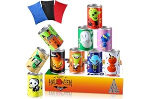 BBTO 14 Pcs Halloween Party Games for Kids Adults Halloween Carnival Bean Bag Toss Games Metal Cans with 3 Bean Bags in Gift Box Boo Basket Stuffers Gifts for Holiday Trick or Treat Party Supplies