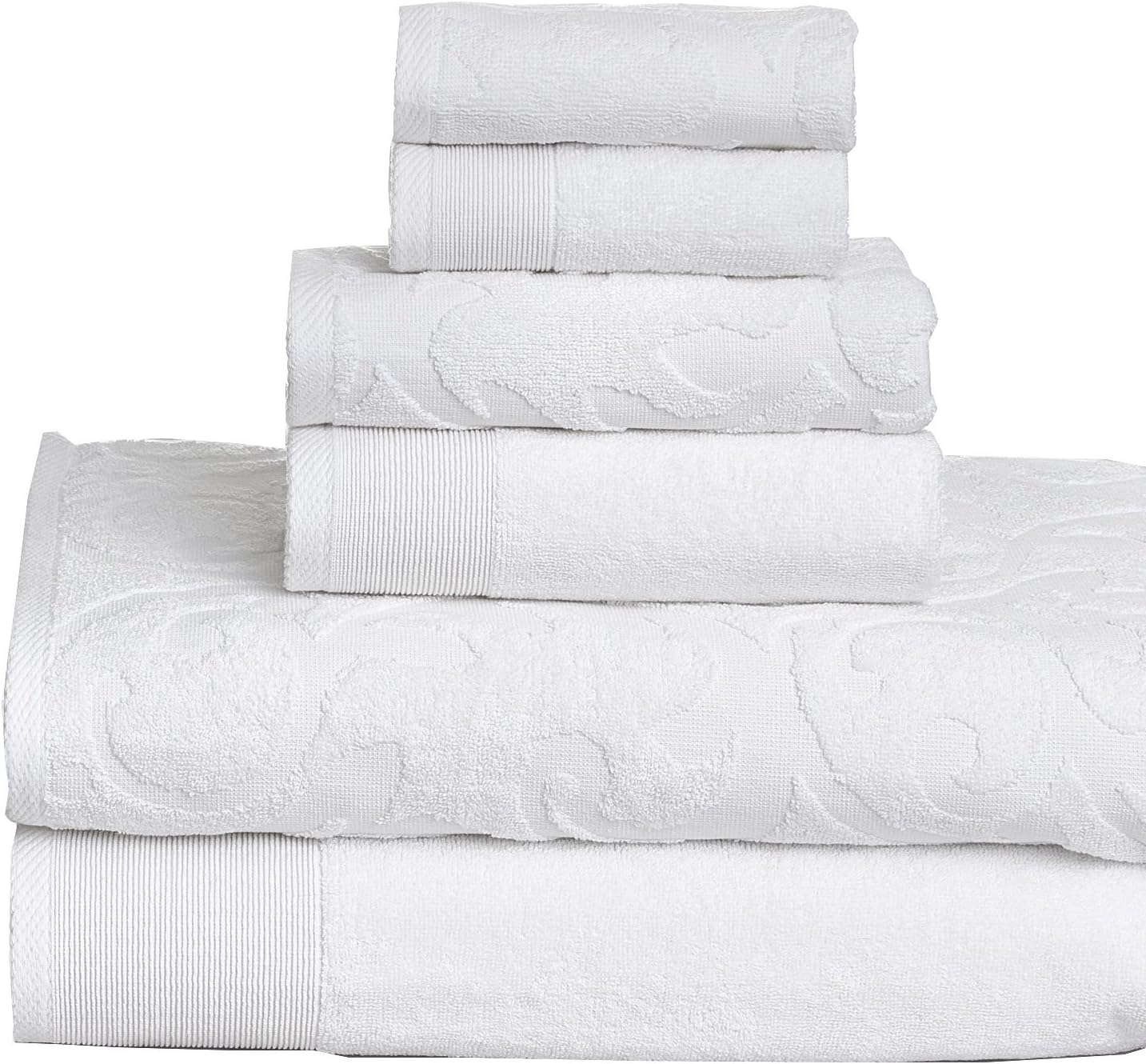 Casa Platino Quick Dry 100% Egyptian Cotton Jacquard 6 Piece Towel Set, White