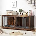 Rovibek 75'' Double Dog Crate Furniture for 2 Large Dogs, Heavy Duty Furniture Style Dog Kennel End Table, Wood Crates for Dogs Kennel Indoor Double Door, Brown